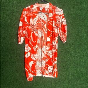 Chico's Red and White Floral Kimono